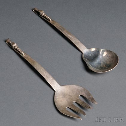 Pair of Mexican Sterling Silver Salad Servers
