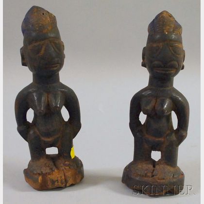 Pair of Carved Wooden Ibeji Dolls
