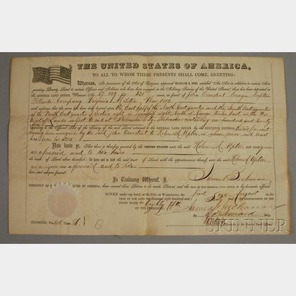 August 1, 1860 U.S. Land Grant for Military Service in the War of 1812