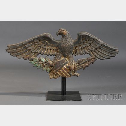 Polychrome-painted Cast Iron Eagle and Shield Architectural Plaque