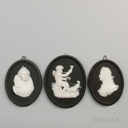 Three Wedgwood Bert Bentley Self-framed Solid Black Jasper Medallions