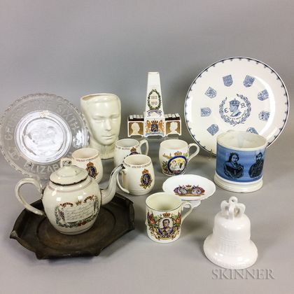 Fourteen Mostly British Commemorative Glass and Ceramic Items