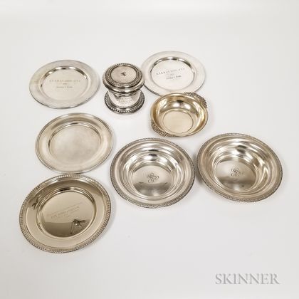Eight Pieces of Sterling Silver and Silver-plated Tableware