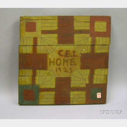 Folk Painted "C.E.I. Home 1925" Wooden Parcheesi Game Board