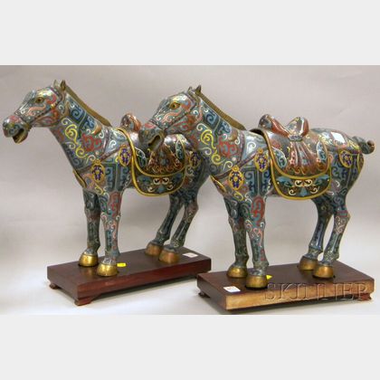 Pair of Chinese Cloisonne Horse Figures