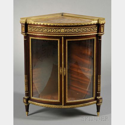 Louis XVI-style Gilt-bronze-mounted and Marble-top Mahogany Corner Cabinet