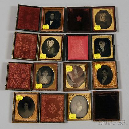 Seven Sixth-plate Daguerreotypes and Two Ambrotype of Copies of Earlier Painted Portrait
