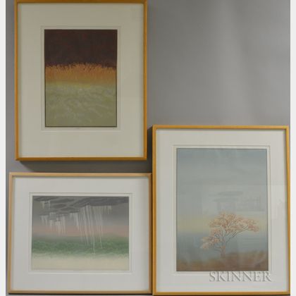 Teri Malo (American, 20th/21st Century) Three Framed Linocuts: October , Anticipating Spring #5