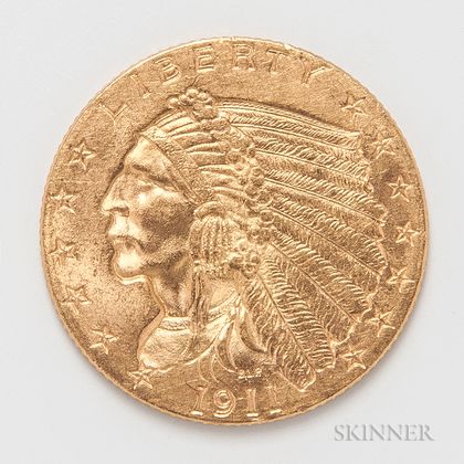 1911 $2.50 Indian Head Gold Coin. Estimate $200-300