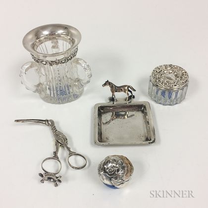 Five Small Pieces of Sterling Silver and Silver-plated Tableware