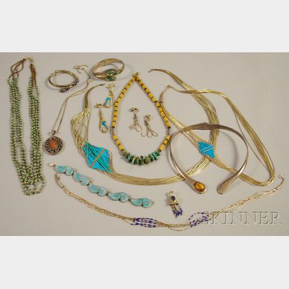 Small Group of Mexican and Southwest Silver and Beaded Jewelry