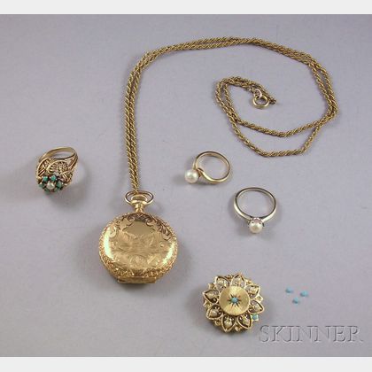 Five Mostly Gold Jewelry Items