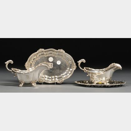 Pair of Black, Starr and Frost Sterling Sauce Boats and Underplates