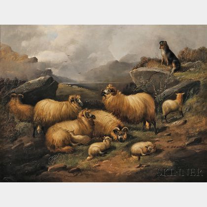 Alfred Morris (British, ac. 1853-1873) Flock and Sheepdog