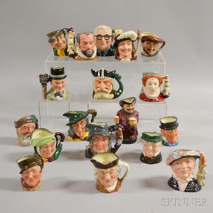 Eighteen Small Royal Doulton Ceramic Character and Toby Jugs. Estimate $300-500