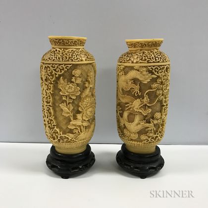 Pair of Faux Ivory Vases