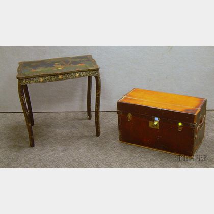 Peal & Co., London, Leather-clad Boot Trunk with Brass Hardware and a Chinese Export Gilt Decorated Lacquer Table