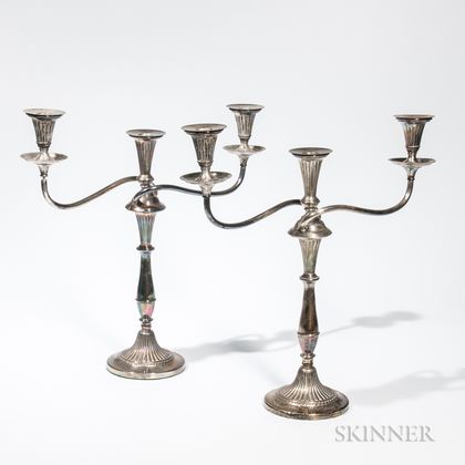 Pair of Silver-plated Convertible Three-light Candelabra