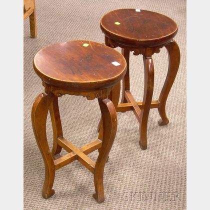 Pair of Asian Export Carved Wood Tabourets. 