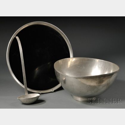 Porter Blanchard Pewter Footed Punch Bowl with Undertray and Ladle
