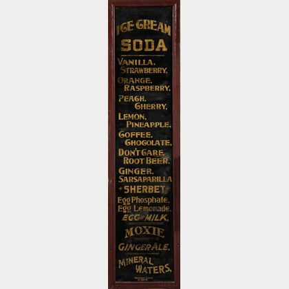Eglomise Painted "ICE CREAM SODA" Soda Fountain Trade Sign