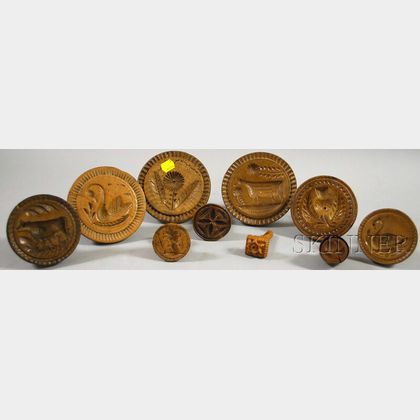Ten Folk Carved and Turned Wood Butter Stamps