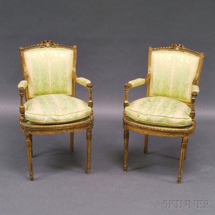 Pair of Louis XVI-style Giltwood Chairs