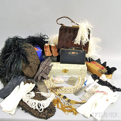Group of Mostly Victorian and Art Deco Lady's Accessories and Two Designer Purses