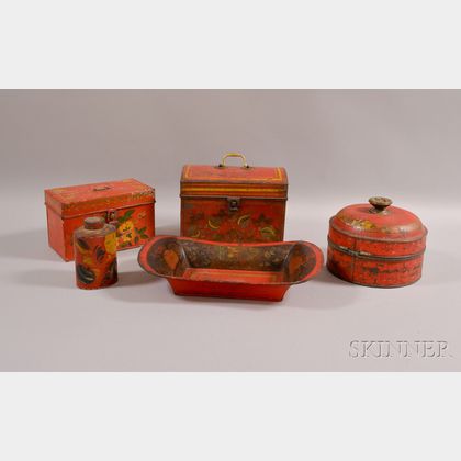 Five Pieces of Red-painted Toleware