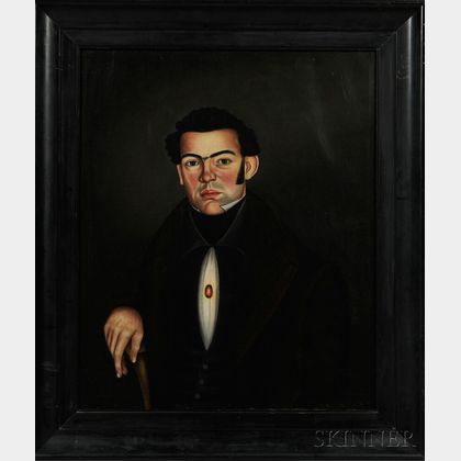 Attributed to Sheldon Peck (Illinois, Vermont, 1797-1868) Portrait of a Black-haired Man Wearing a Brown Coat