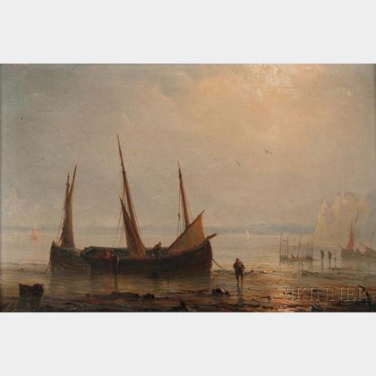 Herminie Henriette Gudin (French, 1825-c. 1876) Fishing Vessels on a Sunlit Shore