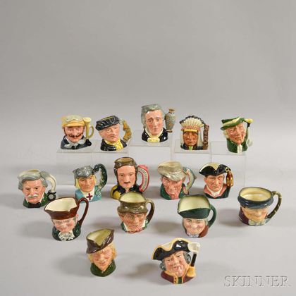 Sixteen Small Royal Doulton Ceramic Character Jugs. Estimate $300-500