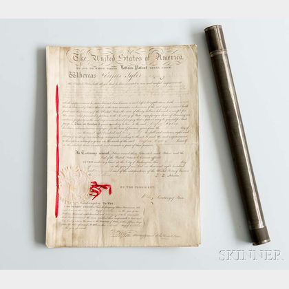 Adams, John Quincy (1767-1848) Letters Patent Signed, Washington, D.C., 9 October 1828.