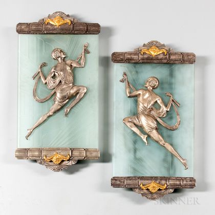 Pair of Art Deco-style Dore Bronze Wall Sconces