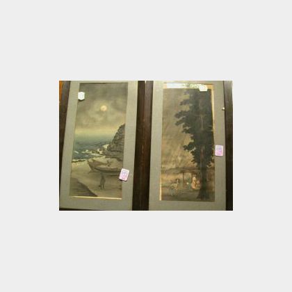 Set of Five Framed Japanese Scenic Woodblock Prints