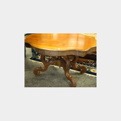Victorian Walnut and Mahogany Veneer Turtle-top Low Occasional Table. 
