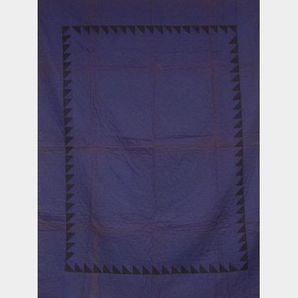 Amish Blue Sawtooth Pattern Pieced Cotton Quilt