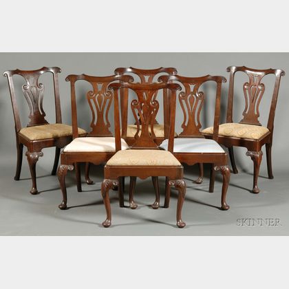 Set of Six George III Carved Mahogany Side Chairs