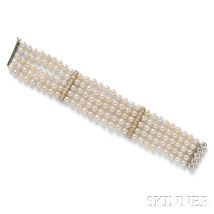 Natural Pearl and Diamond Bracelet