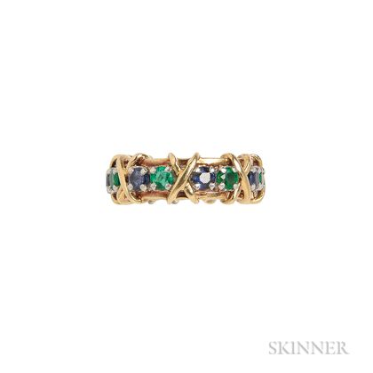 18kt Gold, Platinum, Sapphire, and Emerald Ring, Schlumberger, Tiffany & Co.