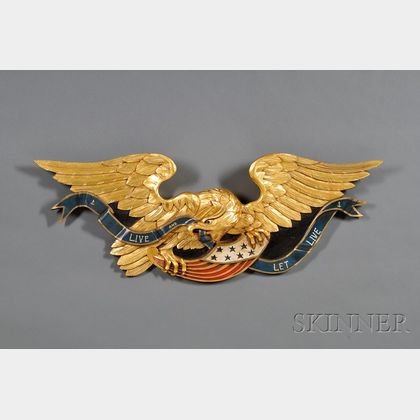 Carved, Gilded, and Painted Wooden Federal Eagle Wall Plaque