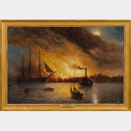 James Gale Tyler (1855-1931) The Conflagration From New York Harbor