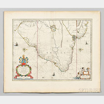 South and Central America. Johannes & Willem Blaeu. Maps of Brazil, Mexico, the Straits of Magellan, and Peru.