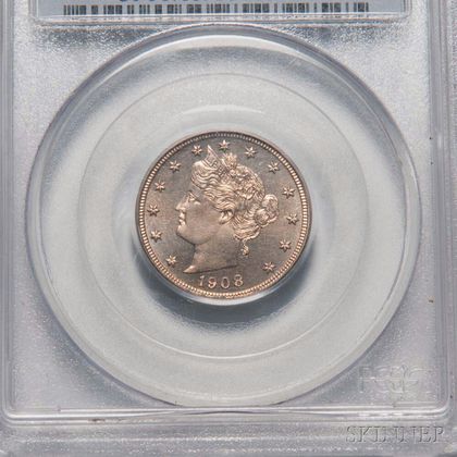 1908 Five Cent Liberty Head Nickel, PCGS PR65 CAC. Estimate $300-500