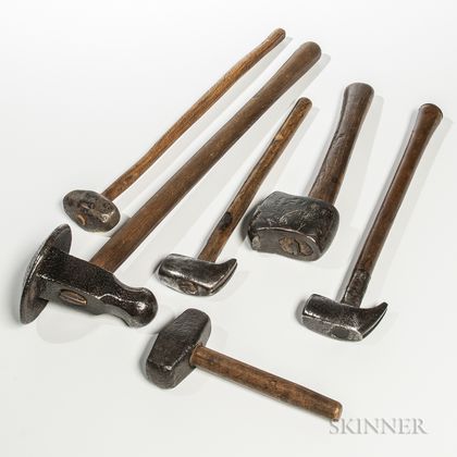 Six Early Blacksmith's Hammers
