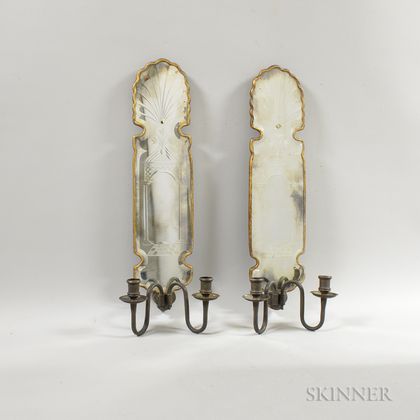 Pair of Etched Mirrored Sconces