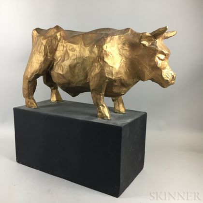 Large Gold-painted Papier-mache Bull