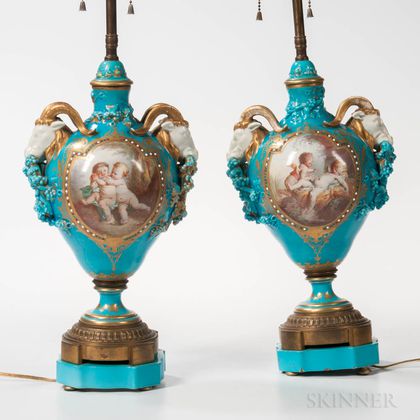 Pair of Sevres-style Porcelain Table Lamps
