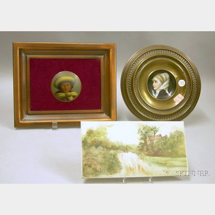 Pressed Brass Framed Small Hand-painted Porcelain Portrait Plaque