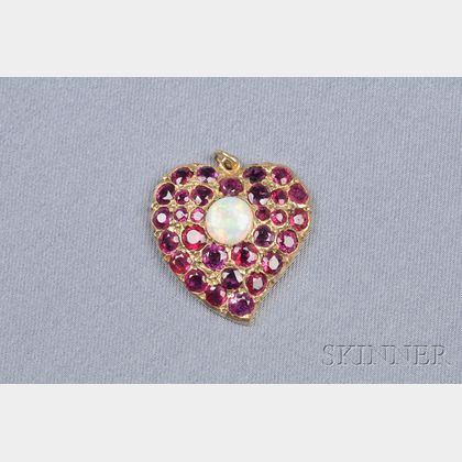 18kt Gold, Ruby, and Opal Witch's Heart Pendant